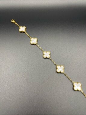 Gold and White Clover Link Bracelet - Women Jewelry